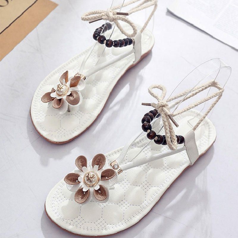 Zapatos Florales Romanos Para Mujer Sandalias Planas Cómodas