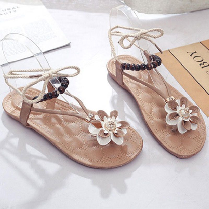 Zapatos Florales Romanos Para Mujer Sandalias Planas Cómodas