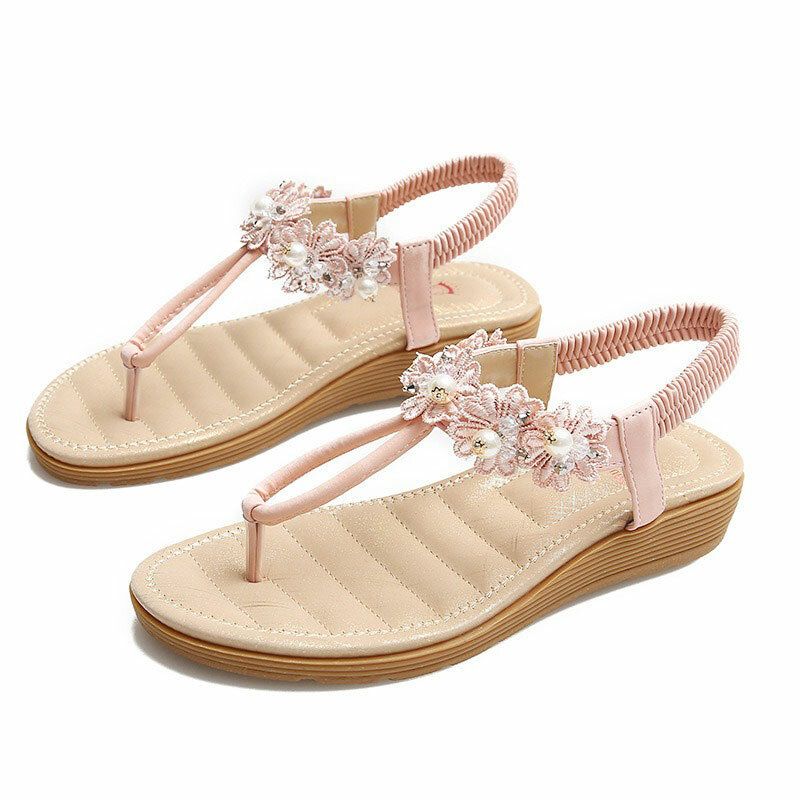 Zapatos De Mujer Bohemia Flat Flower Chanclas Sandalias