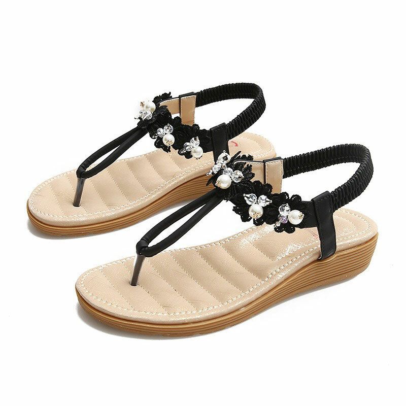 Zapatos De Mujer Bohemia Flat Flower Chanclas Sandalias