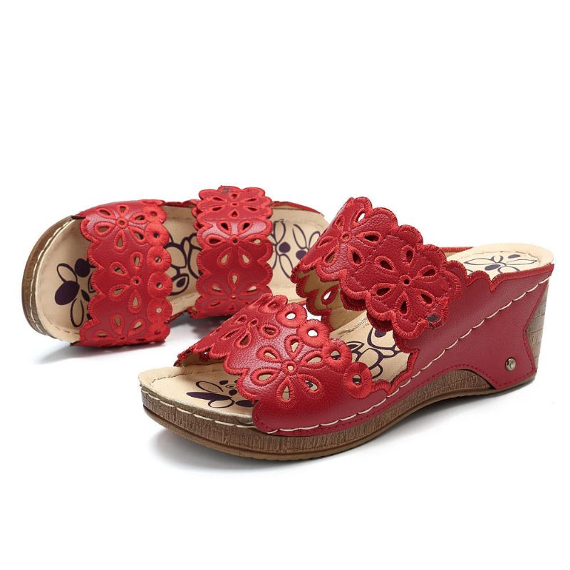 Zapatos De Mujer Sandalias De Bucle De Gancho Hueco Con Flores Casuales