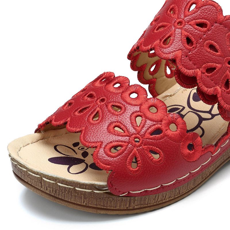 Zapatos De Mujer Sandalias De Bucle De Gancho Hueco Con Flores Casuales