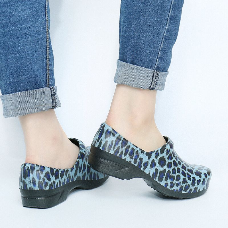 Zapatos Planos Sin Cordones Con Estampado De Leopardo Zapatos De Enfermería De Trabajo De Jardín Antideslizantes Impermeables