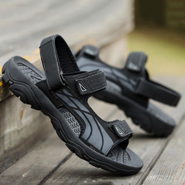 Zapatos De Playa Cómodos Para Hombre Sandalias De Cuero Con Lazo De Gancho Informal