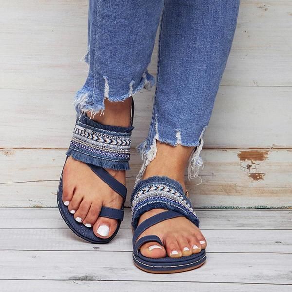 Zapatos De Playa De Verano Sandalias Planas Informales Bohemias Para Mujer