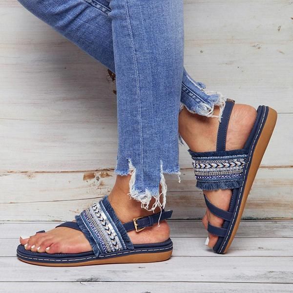 Zapatos De Playa De Verano Sandalias Planas Informales Bohemias Para Mujer