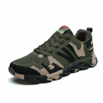 Hombres Camuflaje Tejido De Punto Transpirable Antideslizante Zapatos Para Correr Casuales Suaves