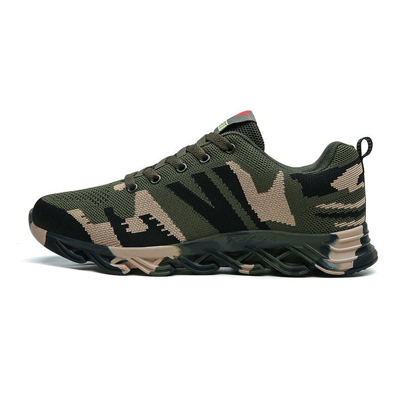 Hombres Camuflaje Tejido De Punto Transpirable Antideslizante Zapatos Para Correr Casuales Suaves