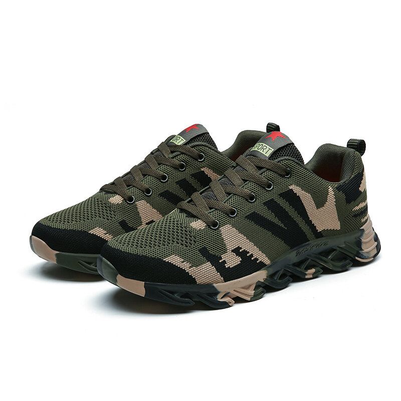 Hombres Camuflaje Tejido De Punto Transpirable Antideslizante Zapatos Para Correr Casuales Suaves