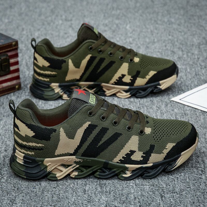 Hombres Camuflaje Tejido De Punto Transpirable Antideslizante Zapatos Para Correr Casuales Suaves