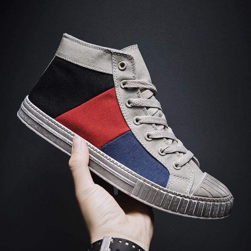 Hombres Colorblock Canvas High Top Lace Up Sports Casual Trainers