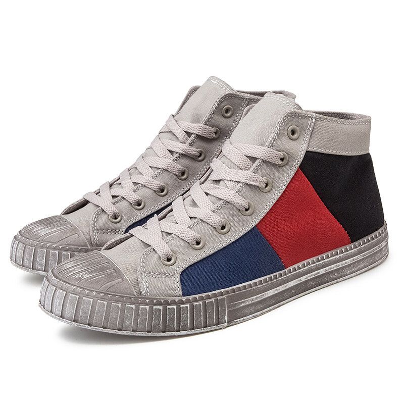 Hombres Colorblock Canvas High Top Lace Up Sports Casual Trainers