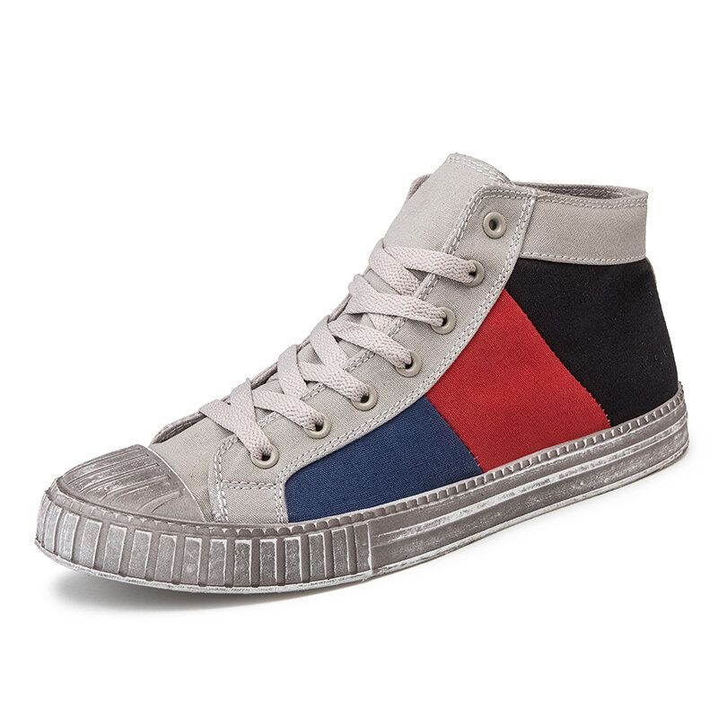 Hombres Colorblock Canvas High Top Lace Up Sports Casual Trainers