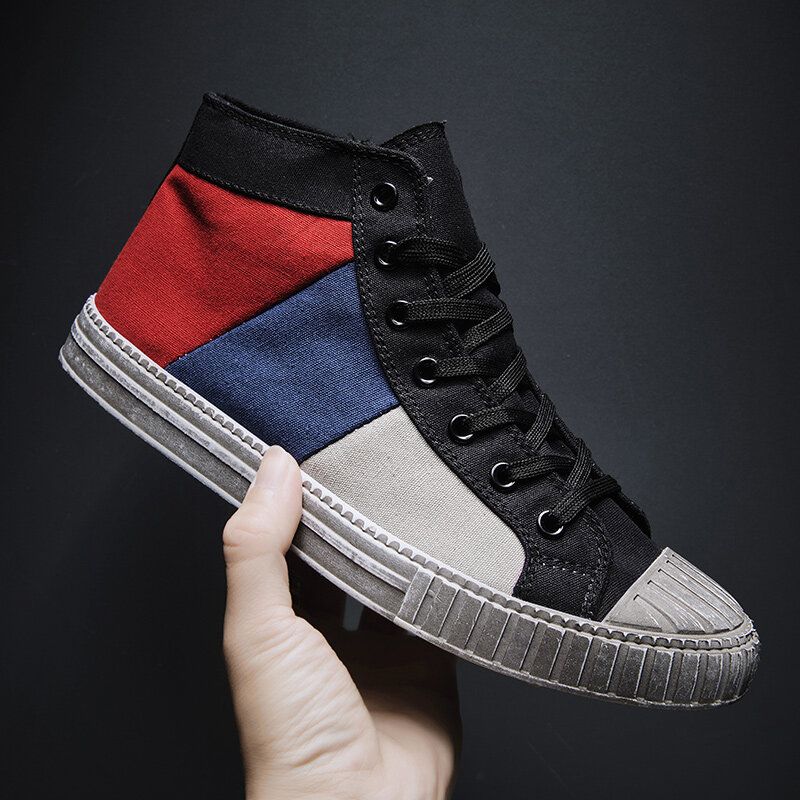 Hombres Colorblock Canvas High Top Lace Up Sports Casual Trainers