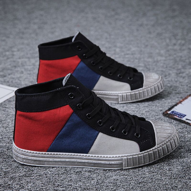 Hombres Colorblock Canvas High Top Lace Up Sports Casual Trainers