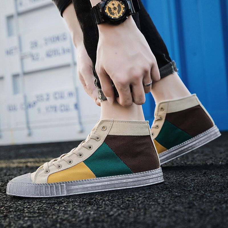 Hombres Colorblock Canvas High Top Lace Up Sports Casual Trainers