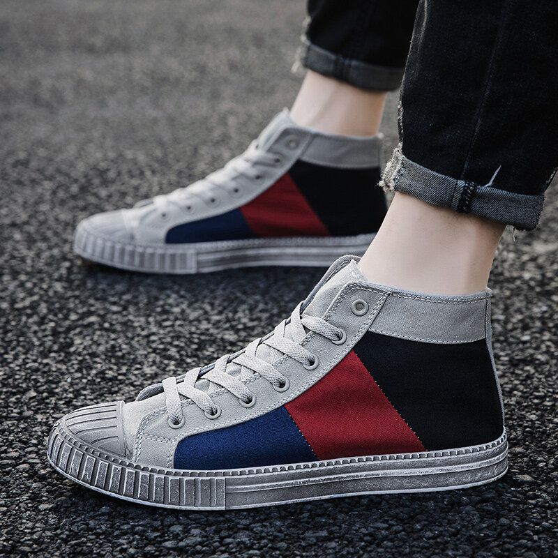 Hombres Colorblock Canvas High Top Lace Up Sports Casual Trainers