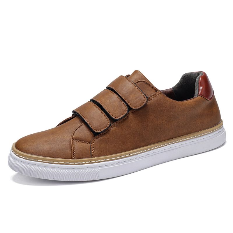 Hombres De Cuero De Microfibra Antideslizante Hook Loop Soft Casual Sneakers