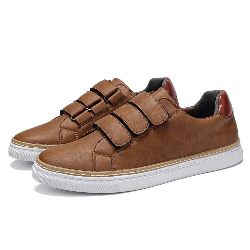 Hombres De Cuero De Microfibra Antideslizante Hook Loop Soft Casual Sneakers