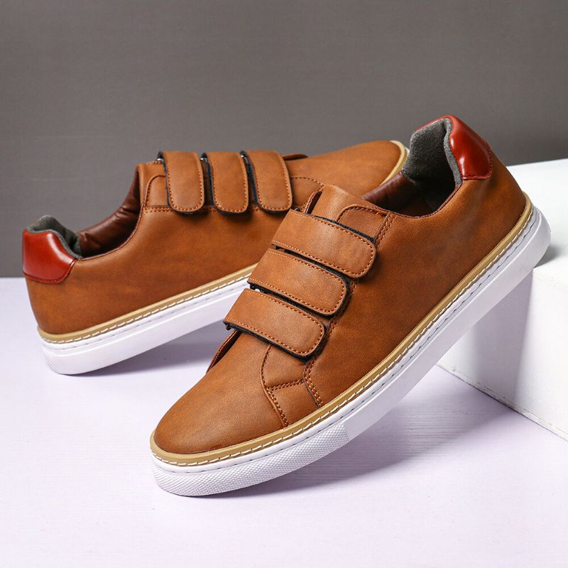 Hombres De Cuero De Microfibra Antideslizante Hook Loop Soft Casual Sneakers