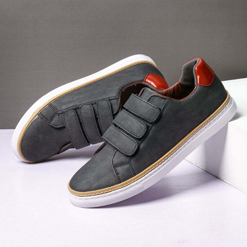 Hombres De Cuero De Microfibra Antideslizante Hook Loop Soft Casual Sneakers