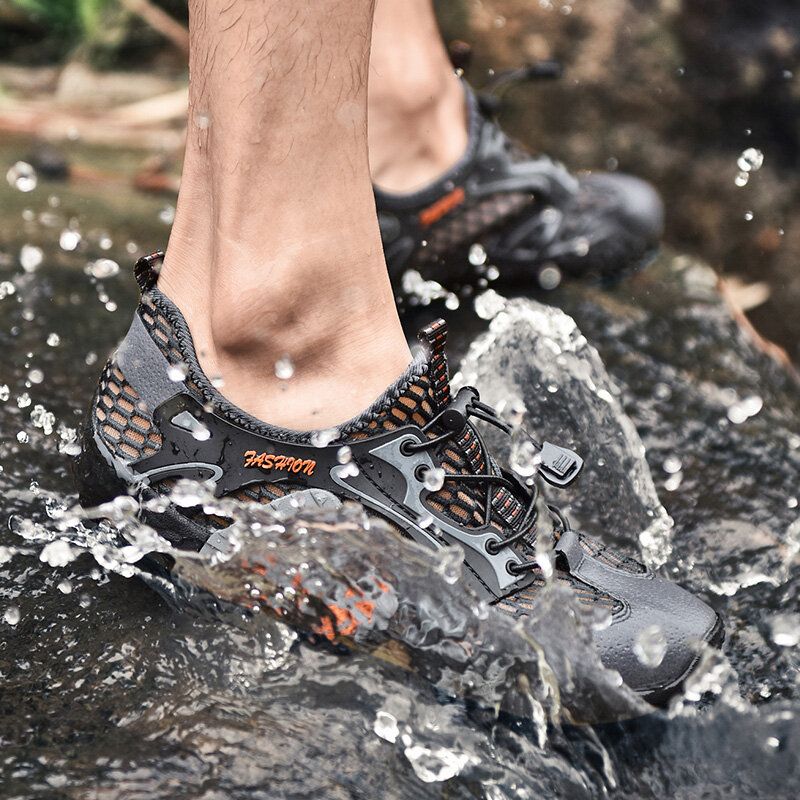 Hombres Malla Antideslizante Secado Rápido Cordón Elástico Al Aire Libre Senderismo Casual Zapatillas