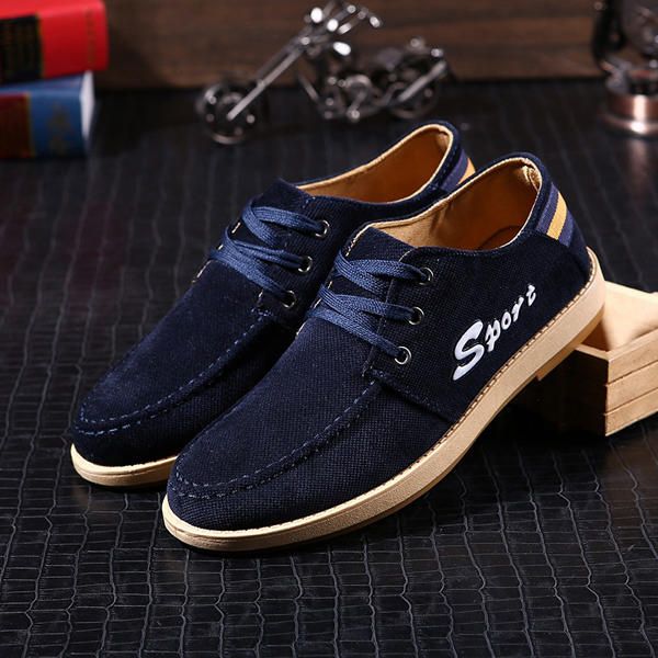 Hombres Pisos Low Top Casual Outdoor Comfort Transpirable Canvas Suede Lace Up Shoes