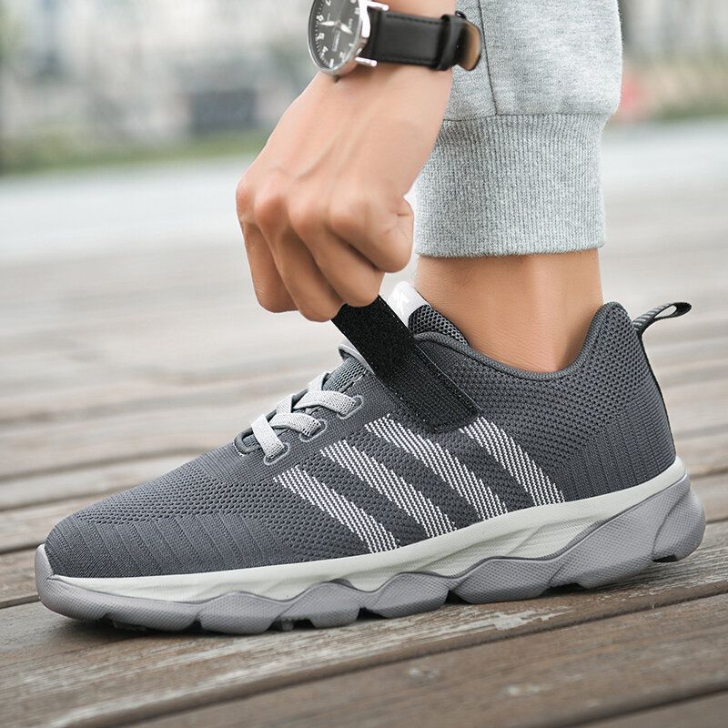 Zapatillas De Correr Cómodas Antideslizantes Con Detalle De Rayas De Tela Tejida Para Hombre Casaul