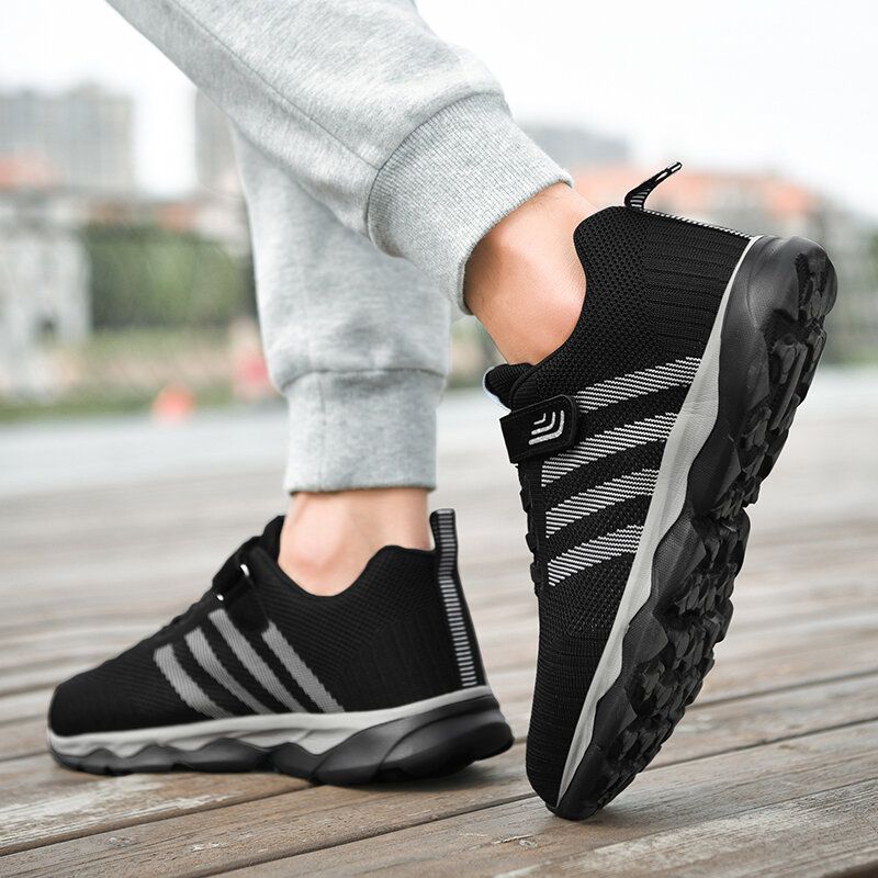 Zapatillas De Correr Cómodas Antideslizantes Con Detalle De Rayas De Tela Tejida Para Hombre Casaul