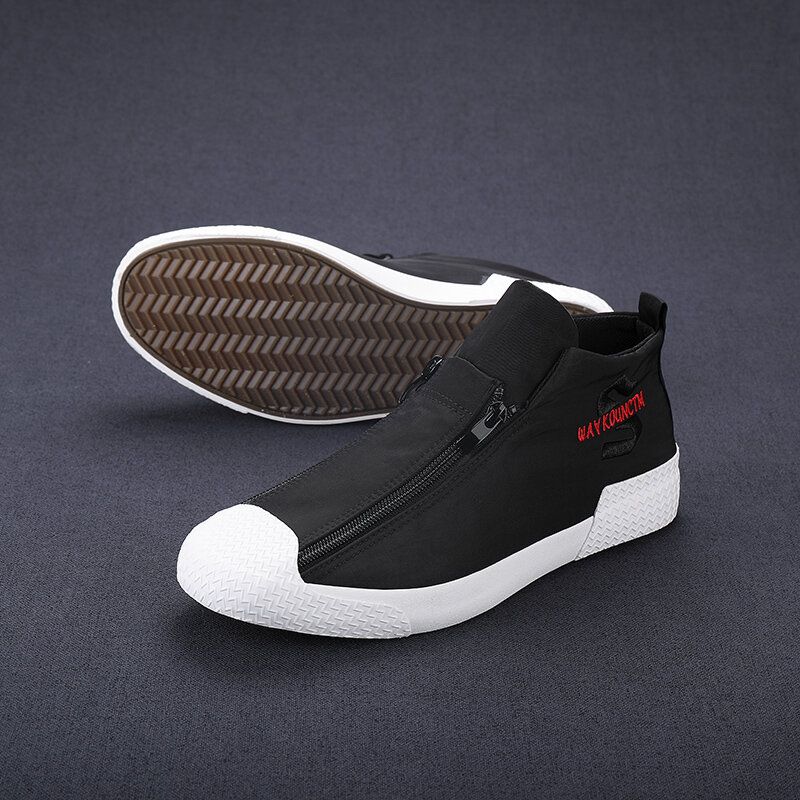 Zapatillas De Deporte Casuales De Tobillo Alto De Lona Transpirable Cómoda Con Cremallera Frontal Con Punta De Goma Para Hombre