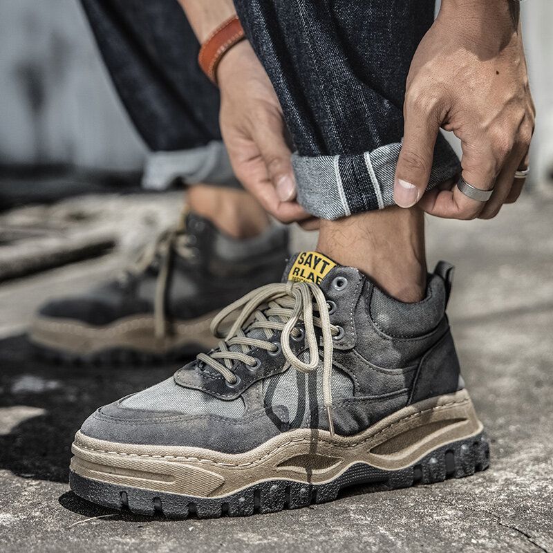 Zapatillas De Deporte Cómodas Con Plataforma Para Vestir De Mezclilla Con Empalme Retro Para Hombre