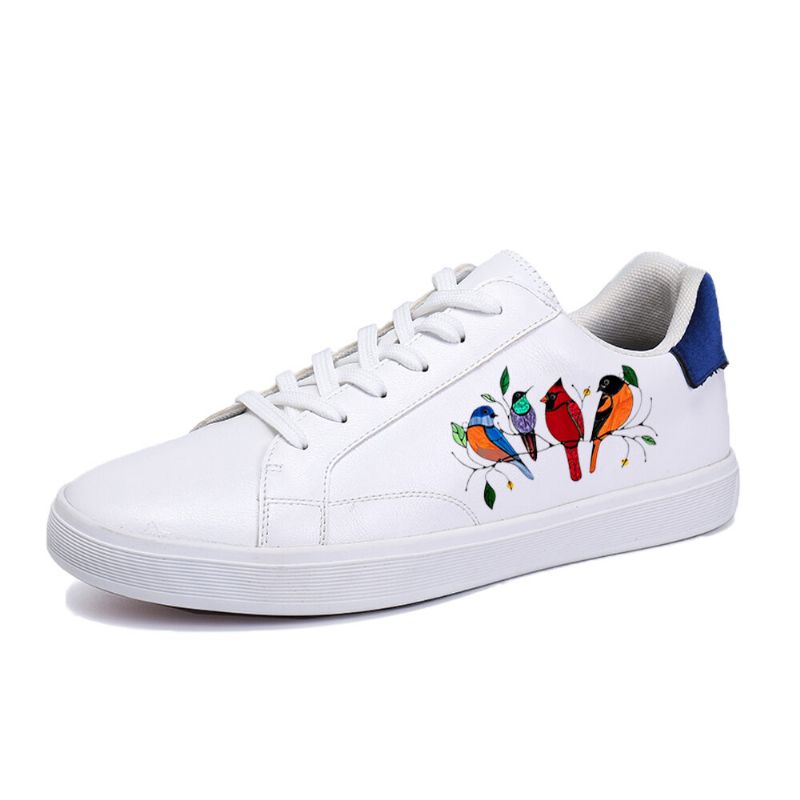 Zapatillas De Deporte De Corte Con Cordones Antideslizantes Y Cómodas Con Patrón De Pájaros Multicolores Para Hombre