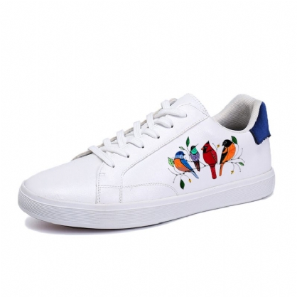 Zapatillas De Deporte De Corte Con Cordones Antideslizantes Y Cómodas Con Patrón De Pájaros Multicolores Para Hombre