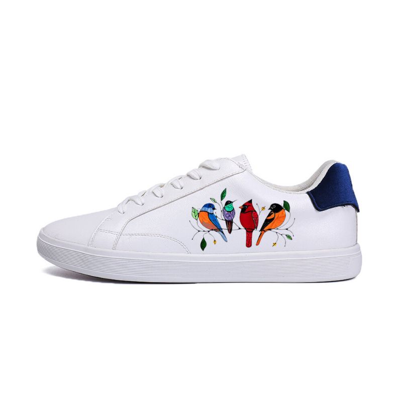 Zapatillas De Deporte De Corte Con Cordones Antideslizantes Y Cómodas Con Patrón De Pájaros Multicolores Para Hombre