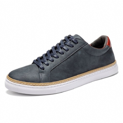 Zapatillas De Skate Clásicas Para Hombre Cómodas Zapatillas De Cuero Con Cordones Y Suela Blanda