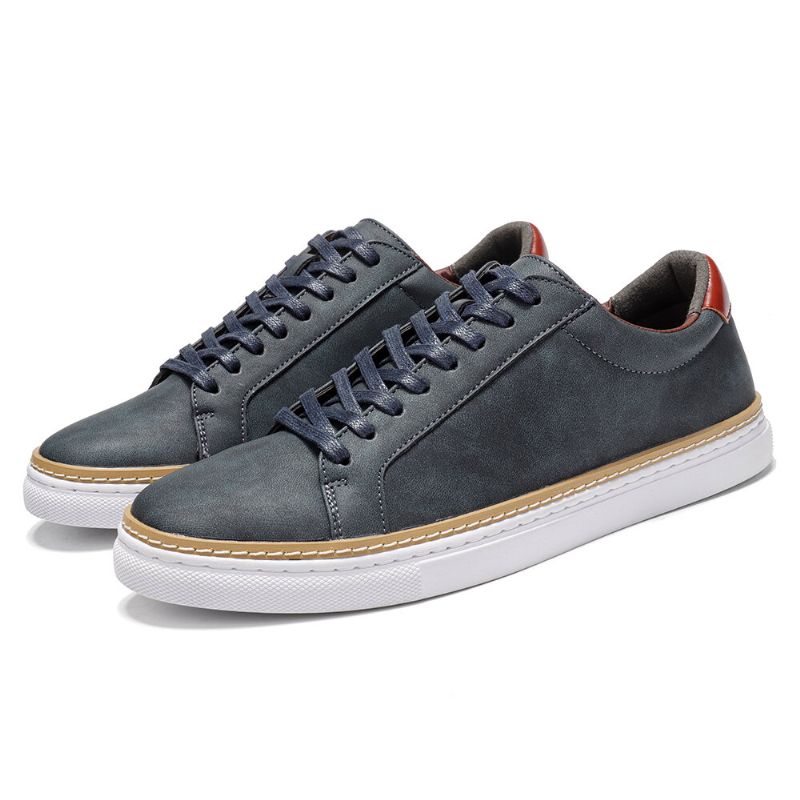 Zapatillas De Skate Clásicas Para Hombre Cómodas Zapatillas De Cuero Con Cordones Y Suela Blanda