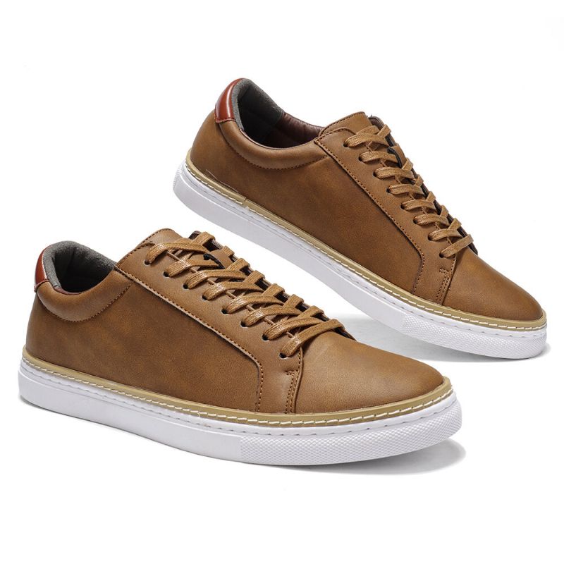 Zapatillas De Skate Clásicas Para Hombre Cómodas Zapatillas De Cuero Con Cordones Y Suela Blanda