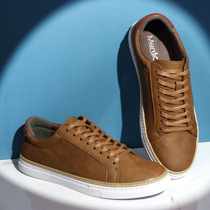 Zapatillas De Skate Clásicas Para Hombre Cómodas Zapatillas De Cuero Con Cordones Y Suela Blanda