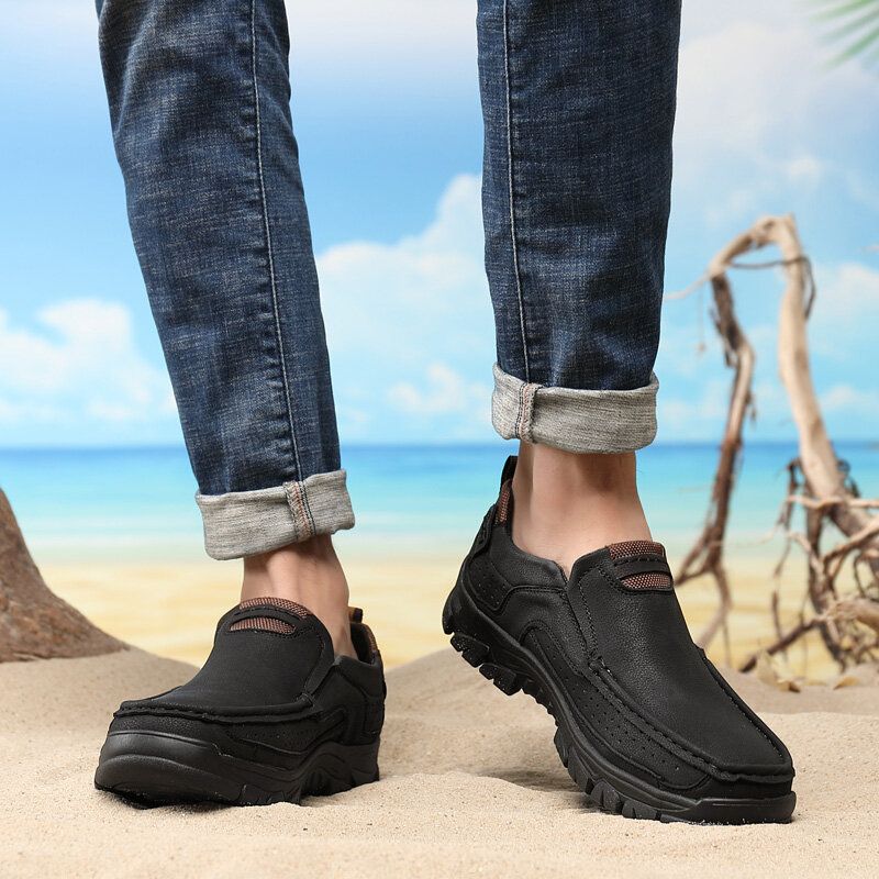 Zapatos Casuales Antideslizantes De Cuero De Microfibra Para Hombres