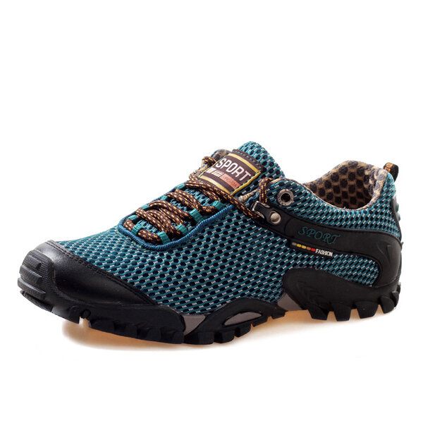 Zapatos Casuales De Montaña Transpirables Con Cordones Y Punta Redonda Plana De Malla Deportiva Para Hombre