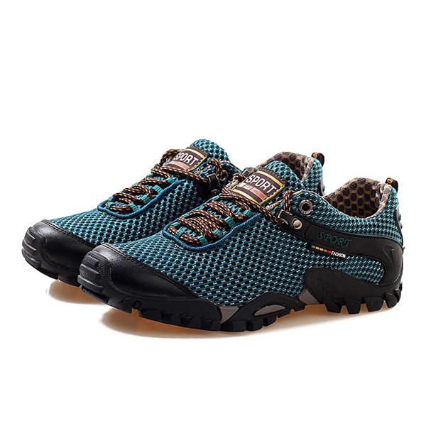 Zapatos Casuales De Montaña Transpirables Con Cordones Y Punta Redonda Plana De Malla Deportiva Para Hombre