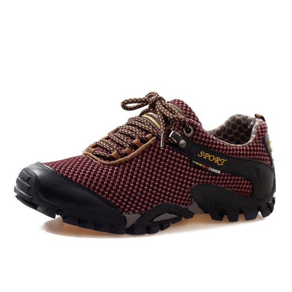 Zapatos Casuales De Montaña Transpirables Con Cordones Y Punta Redonda Plana De Malla Deportiva Para Hombre