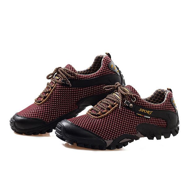 Zapatos Casuales De Montaña Transpirables Con Cordones Y Punta Redonda Plana De Malla Deportiva Para Hombre