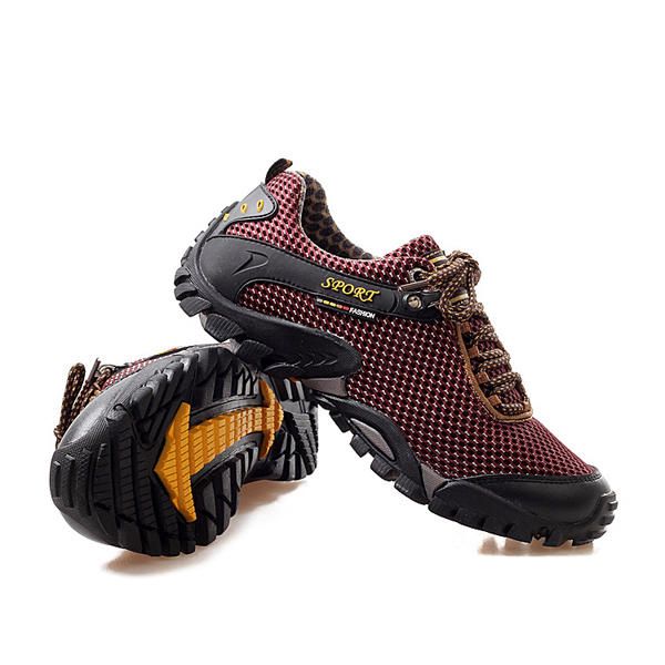 Zapatos Casuales De Montaña Transpirables Con Cordones Y Punta Redonda Plana De Malla Deportiva Para Hombre