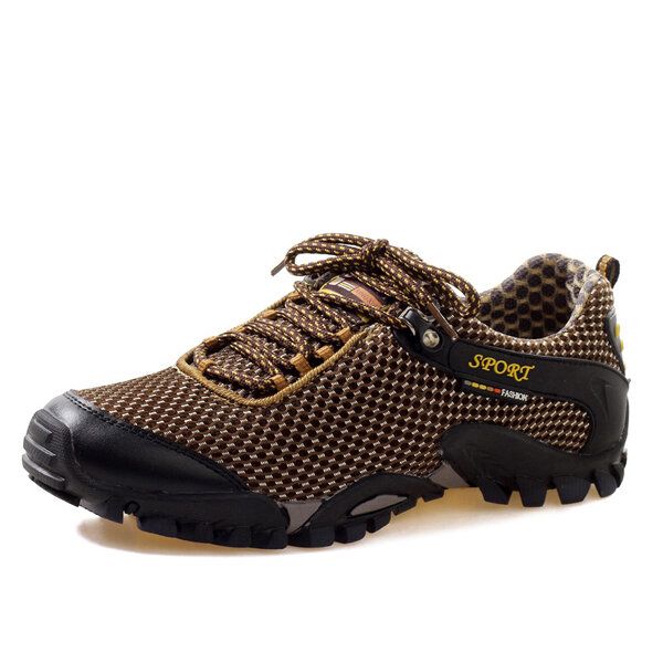 Zapatos Casuales De Montaña Transpirables Con Cordones Y Punta Redonda Plana De Malla Deportiva Para Hombre