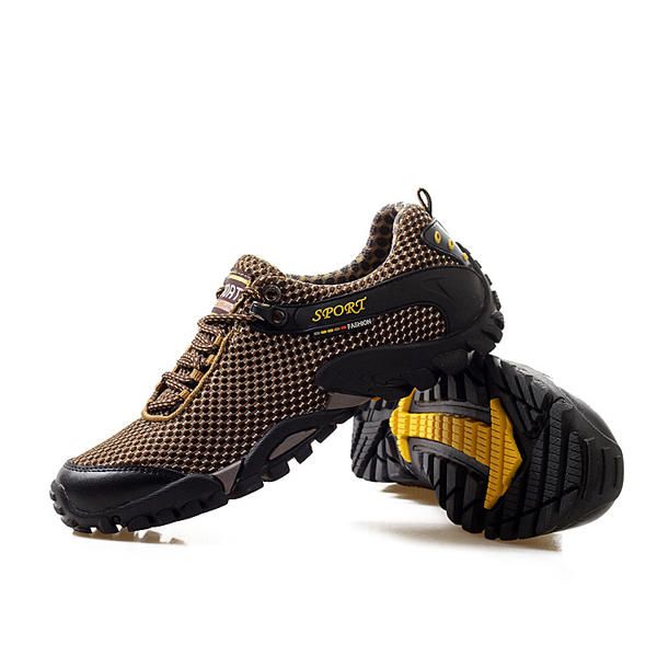 Zapatos Casuales De Montaña Transpirables Con Cordones Y Punta Redonda Plana De Malla Deportiva Para Hombre