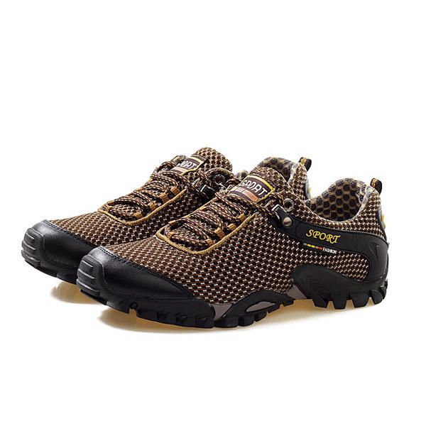 Zapatos Casuales De Montaña Transpirables Con Cordones Y Punta Redonda Plana De Malla Deportiva Para Hombre