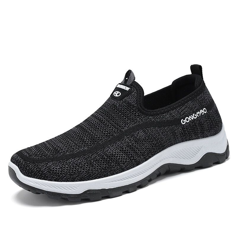 Zapatos Deportivos Para Caminar Transpirables De Tela De Punto Para Hombres Zapatillas De Deporte Casuales Con Cordones Suaves