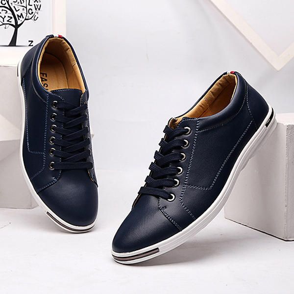 Zapatos Oxford Planos Con Punta Redonda Y Cordones De Color Puro Para Hombre