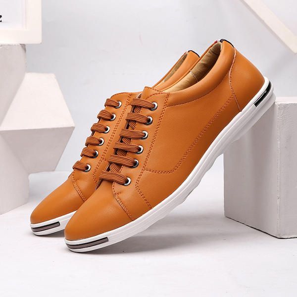 Zapatos Oxford Planos Con Punta Redonda Y Cordones De Color Puro Para Hombre